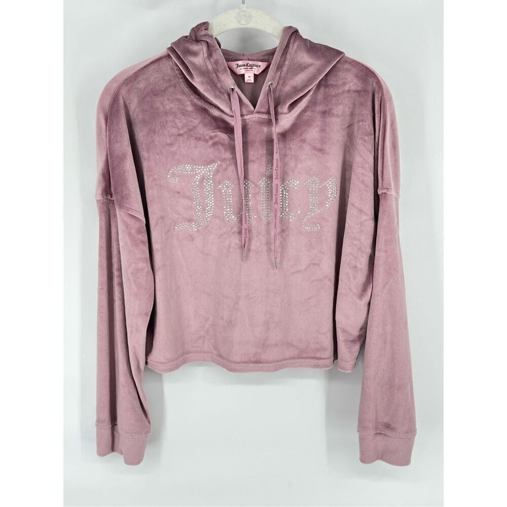 Juicy Couture Super Soft Big Bling Velour Cropped Hoodie Purple Size Medium 90's